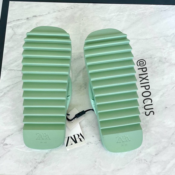 ZARA PADDED LEATHER SANDALS MINT GREEN 8/9 - Picture 8 of 12
